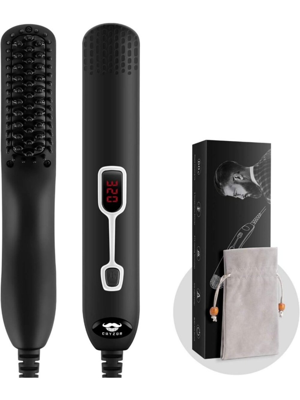 Electric Beard Straightener Comb for Men - Heated Brush with 5 Temp Settings